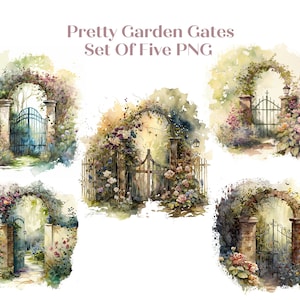 Pretty Watercolor Garden Gate Clipart, Commercial Use Graphics, Spring Clipart, Secret Garden Scrapbooking PNG