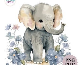 Cute Baby Elephant PNG,  Kids Sublimation Design, Animal Nursery Clipart, Commercial Use PNG