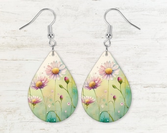 Sublimation Earring Design, Floral Daisies PNG, Instant Digital Download, Earring Blanks Design