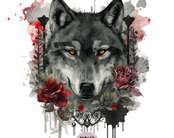 Gothic Wolf Clipart, Wolf Sublimation PNG, Instant Download For Commercial Use