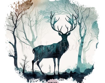 Stag Clipart, Deer In The Forest Sublimation, PNG Splash, Commercial Use Clipart