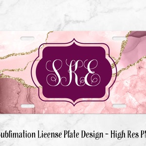 Pink Marble License Plate Sublimation Design - Vanity Plate Template - PNG - Instant Download, Digital File