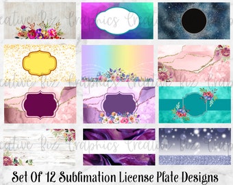 License Plate Sublimation Designs - Bundle Of 12 Designs, Digital Download Graphic Files, Car Tag Templates