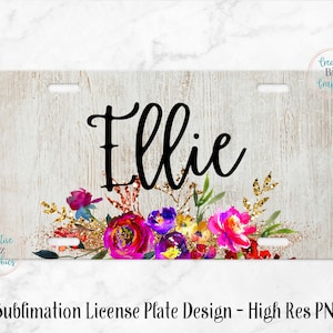Rustic Floral License Plate Sublimation Design - Vanity Plate Template - PNG - Instant Download, Digital File