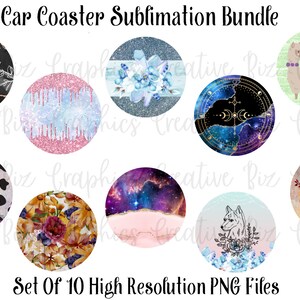 Car Coaster Templates Bundle, Sublimation Designs, Round PNG Graphics , Instant Digital Download