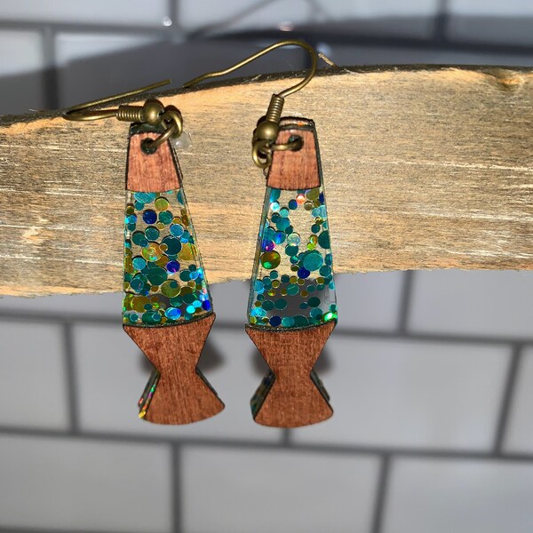 Retro Lava Lamp Earrings - Acrylic and wood veneer, laser cut - New colors available!