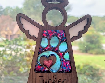 Pet Memorial Keepsake Ornament - Personalized stained glass inspired angel