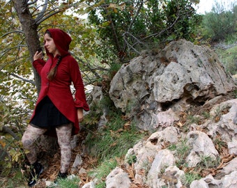 manteau de lutin, manteau de fée, veste fée, manteau en polaire à capuche lutin, veste polaire lutin, manteau à capuchon festival, manteau de l’automne, manteau pull lutin