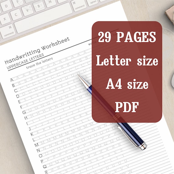 Handwriting Practice Worksheet Printable 29 Pages letter A4 | Etsy