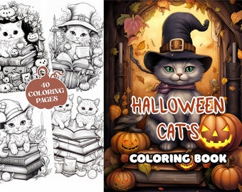 Halloween Cats Coloring Book for Adult and Kids. DIGITAL DOWNLOAD.  Letter Size, 40 pages.