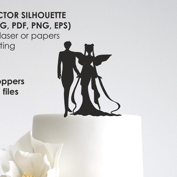 Sailor Moon & Smoking Maske Silhouette. Hochzeitstorte Topper