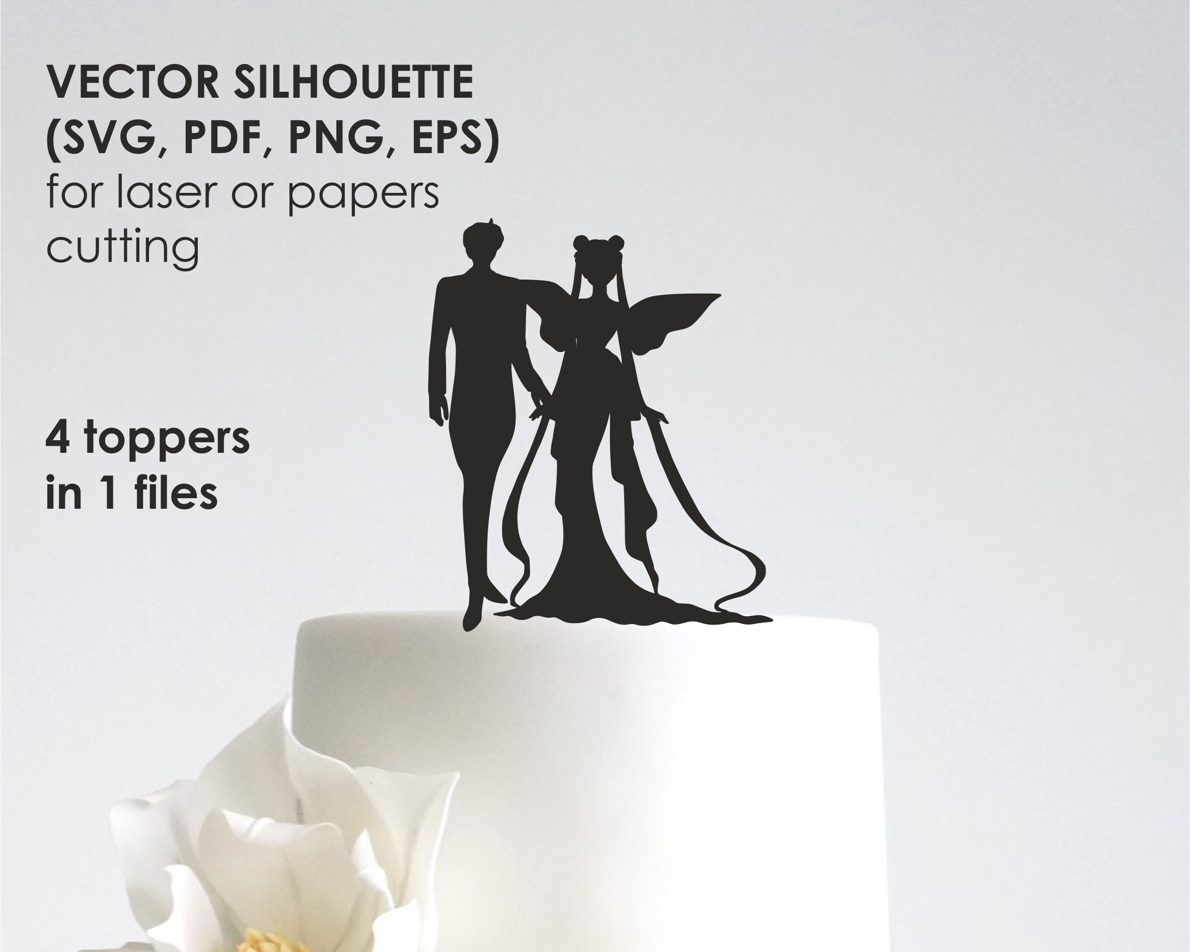 Download Sailor Moon & Tuxedo Mask Silhouette. Wedding Cake Topper | Etsy