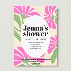 Retro Pink | Art-Deco Floral Invitation Templates | Editable Templates for Print