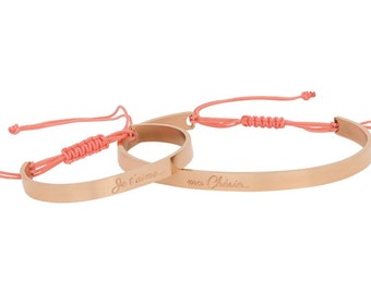 Armreif-Set aus Roségold für Mutter und Kind (Metallarmband mit einziehbarem rotem Band)