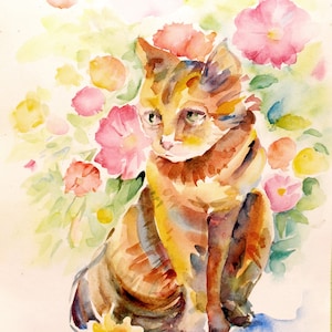 Cat painting pet Original painting Cat painting watercolor Cat wall art Animals original painting Cat artwork Painting watercolor animal