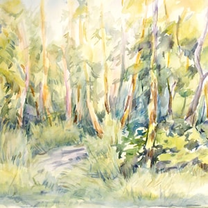 Pine forest painting  Pine nature Pine watercolor Pine tree painting Abstract pine art Abstract forest Pine tree art Summer pine art