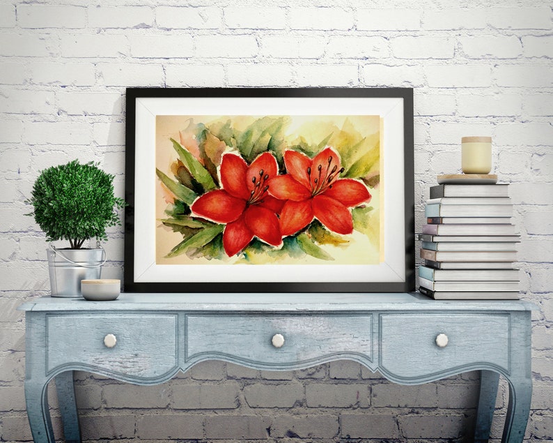 Red Flower Original Painting Watercolor Flower Painting Red Etsy
