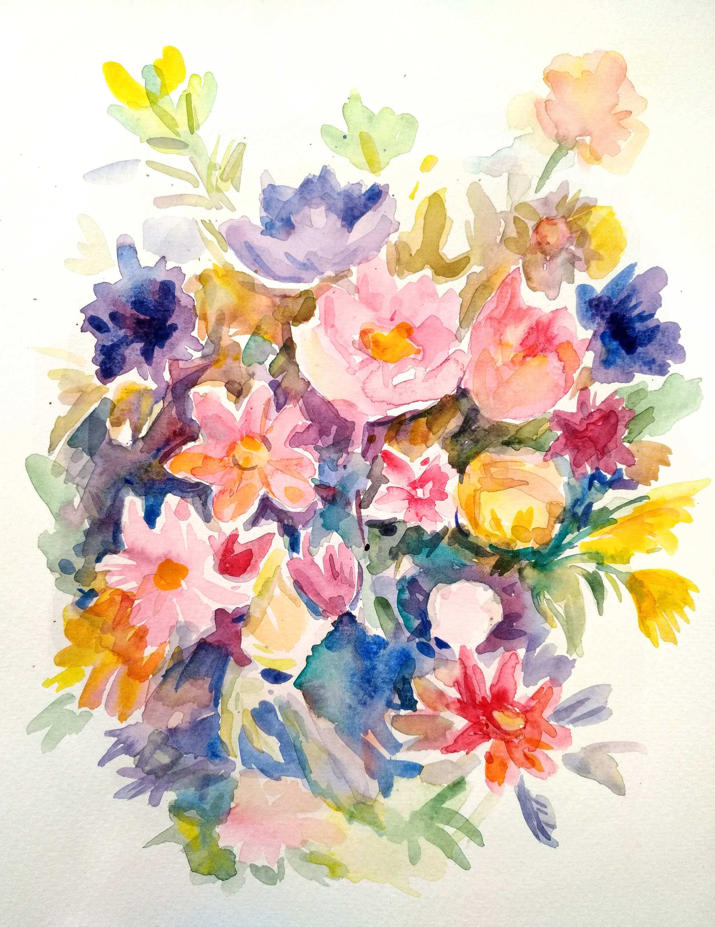 Abstract Watercolor Flowers Painting Modern Abstract Floral Art