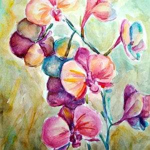 Original watercolour flower painting Pink flower painting Original aquarelle flower art Pink floral artwork Orchid painting Orchid wall art