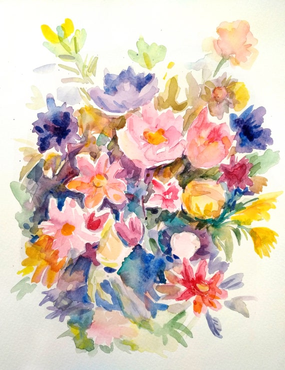 Aquarelle abstraite fleurs peinture Art floral abstrait Art - Etsy France