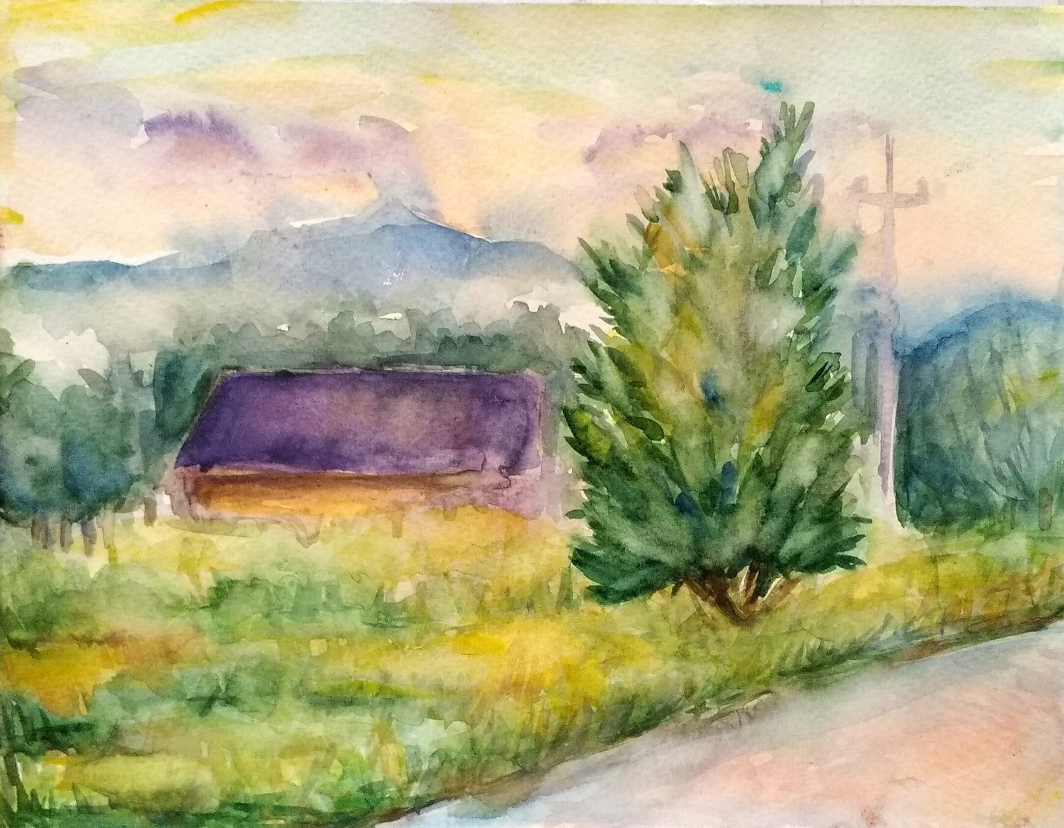 Estilo de la granja de pintura country acuarela paisaje | Etsy