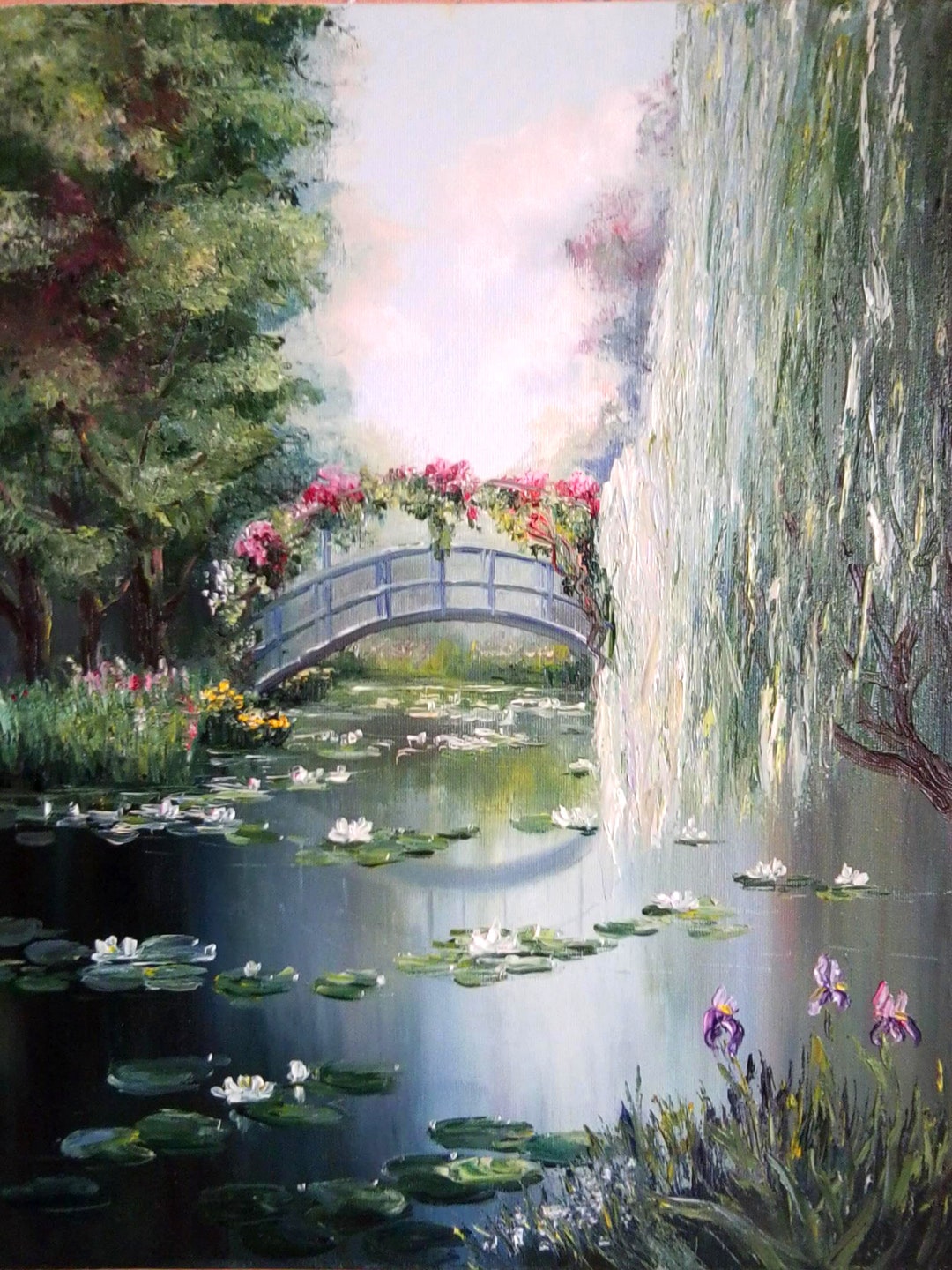 Pond Monet Style Painting Water Lily Wall Art Garden Pond Original ...