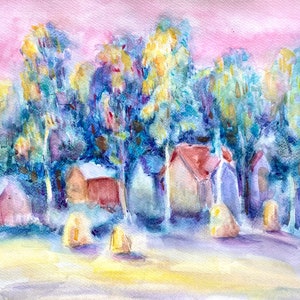 Birch forest wall art Pink sunrise painting Birch wall art Abstract birch art Pink birches art Pink sunrise wall art Farm house wall art
