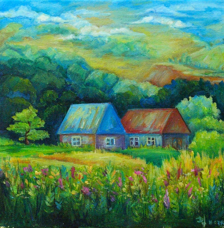 US online shop Oil green painting Oil colorful art Flower