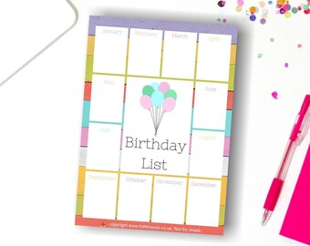Zebra Birthday List Printable, Downloadable Birthday Log, Printable ...
