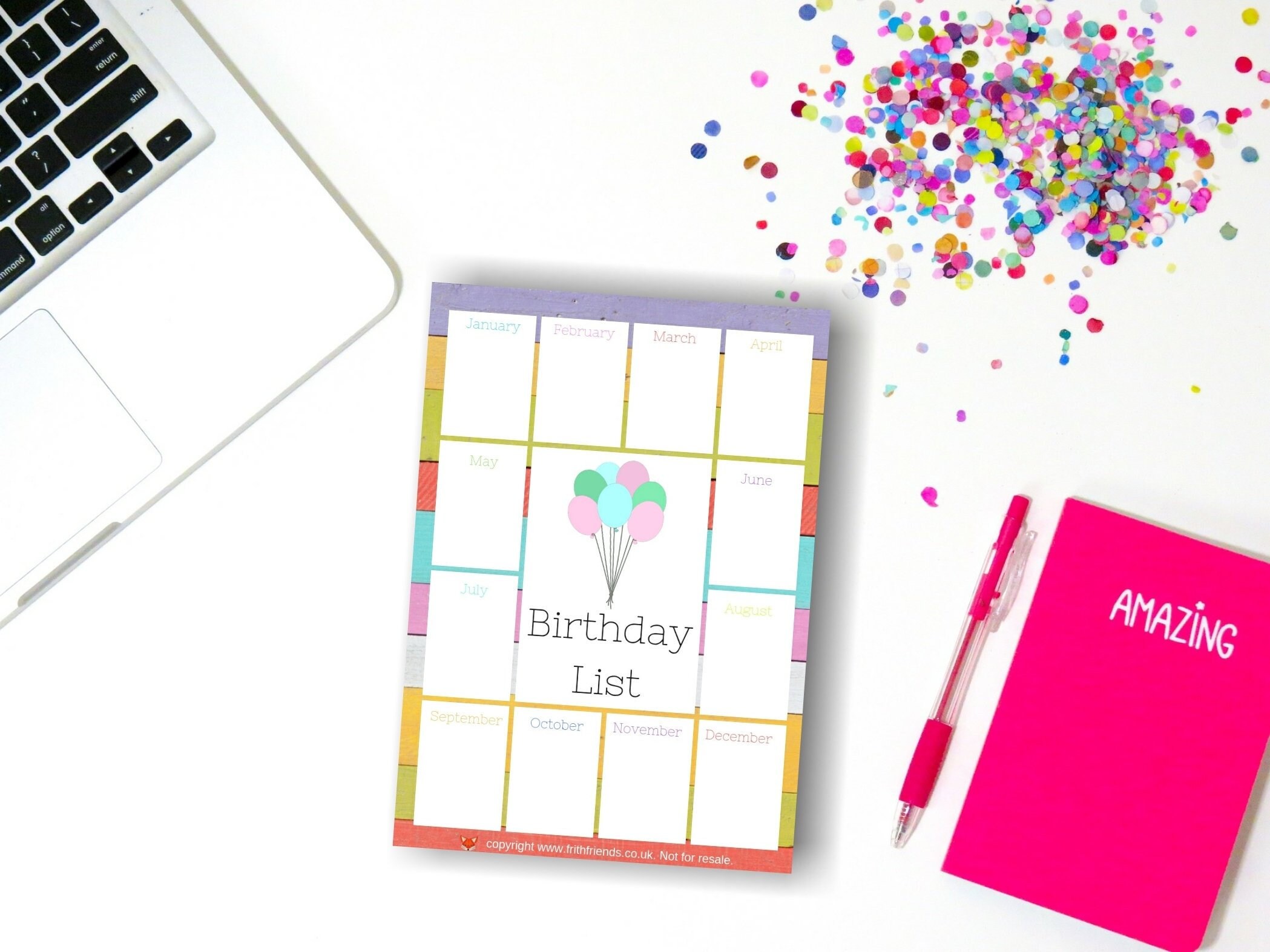 Birthday List Printable Downloadable Birthday Log Printable - Etsy