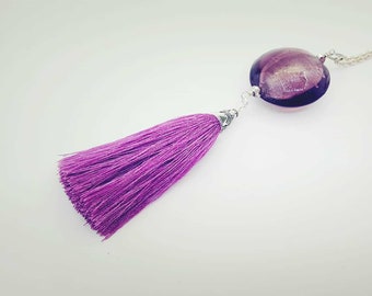 Purple tassel necklace. Lavender. Lilac. Fashion color.