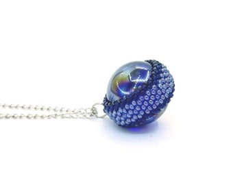 Blue ball necklace. Large blue glass ball pendant