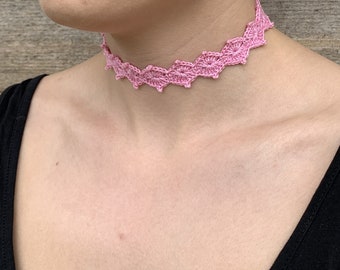 Pink Choker. Crochet choker