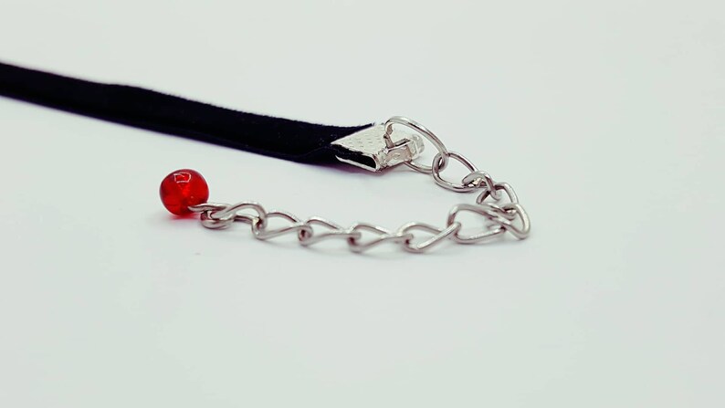 Black velvet choker with ruby red glass crystal image 7