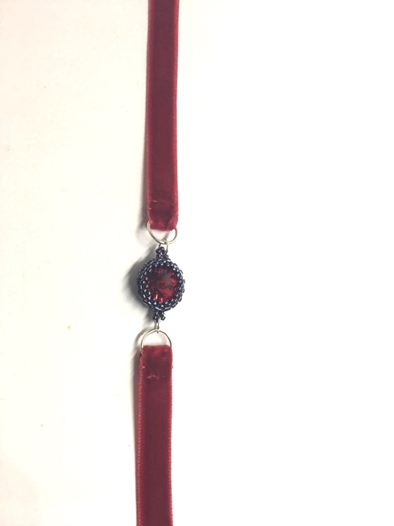 Black velvet choker with ruby red glass crystal image 8