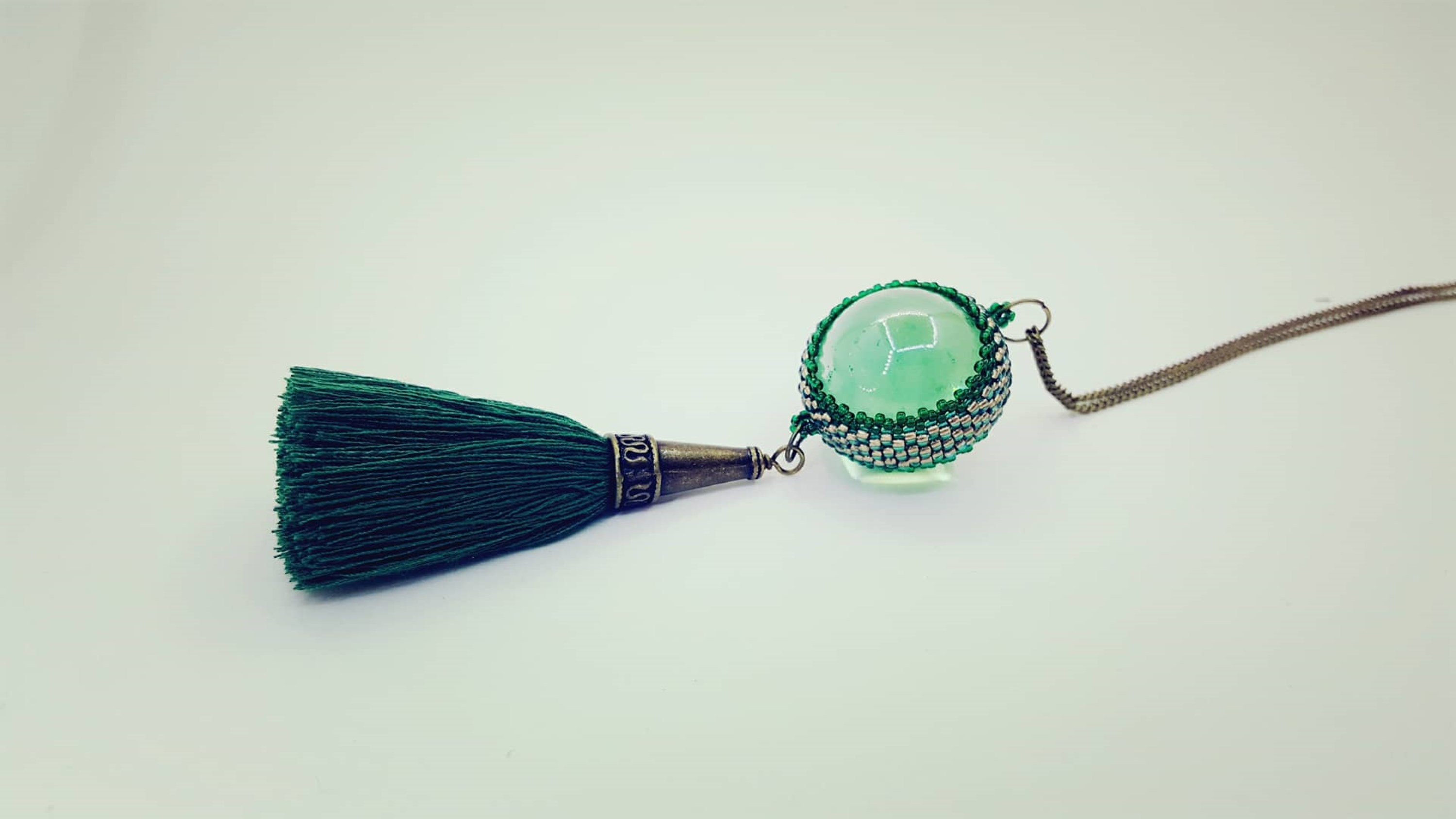 Glass Ball Necklace With Tassel. Green Glass. Green Tassel Etsy UK