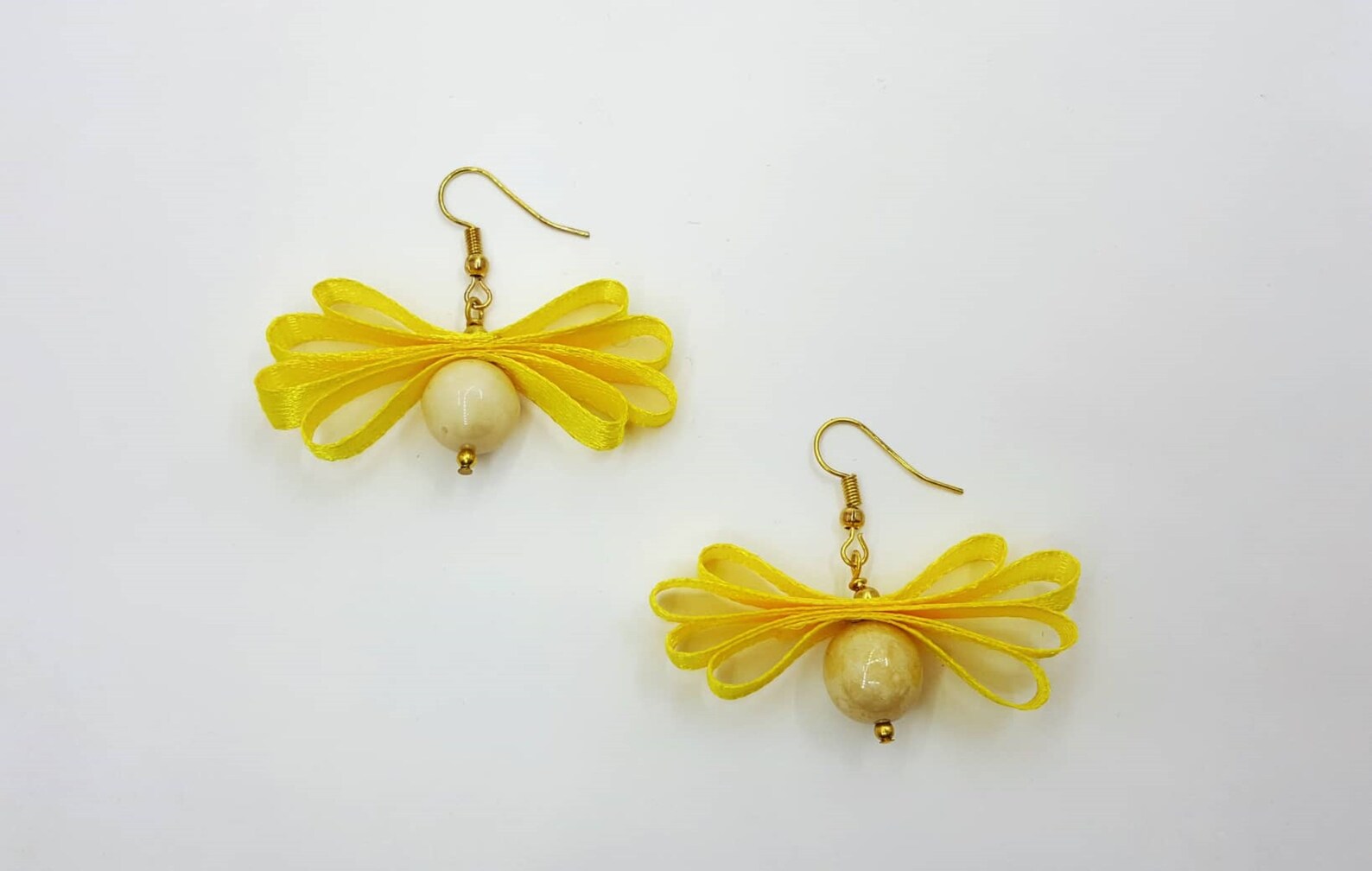Yellow Bow Earrings. Ribbon Earrings With Porcelain Beads Etsy