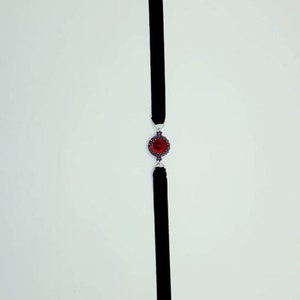 Black velvet choker with ruby red glass crystal image 5