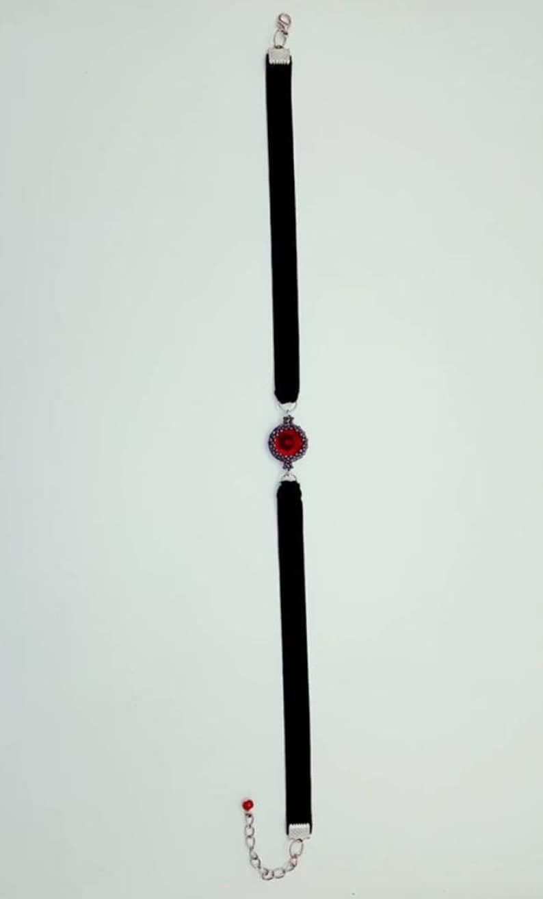 Black velvet choker with ruby red glass crystal image 5