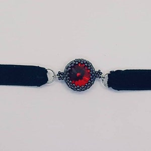Black velvet choker with ruby red glass crystal image 6