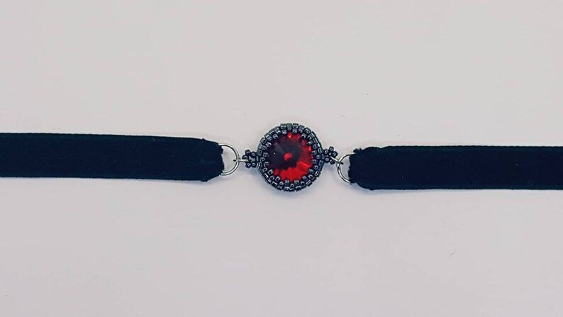 Black velvet choker with ruby red glass crystal image 6