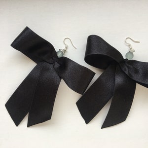 Extra large black ribbon bow earrings