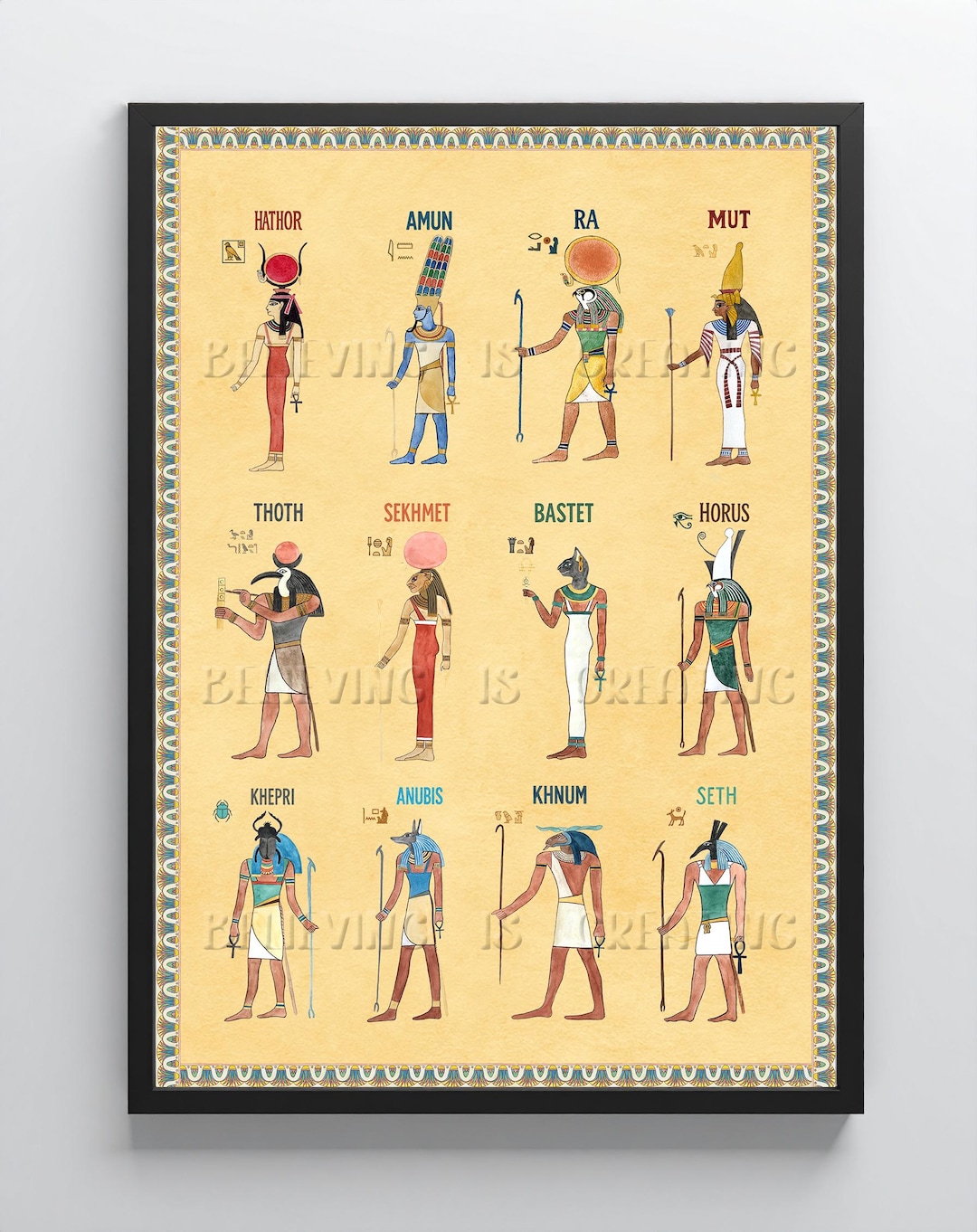 古代エジプトの神 | 神話の神々のアートプリント | エジプトの手描き