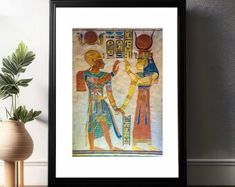 Ancient Egyptian Wall Art | Ramses and Isis Painting | Temple Relief | Egyptian Mythology - Fine Art Print, Framed or Digital Download