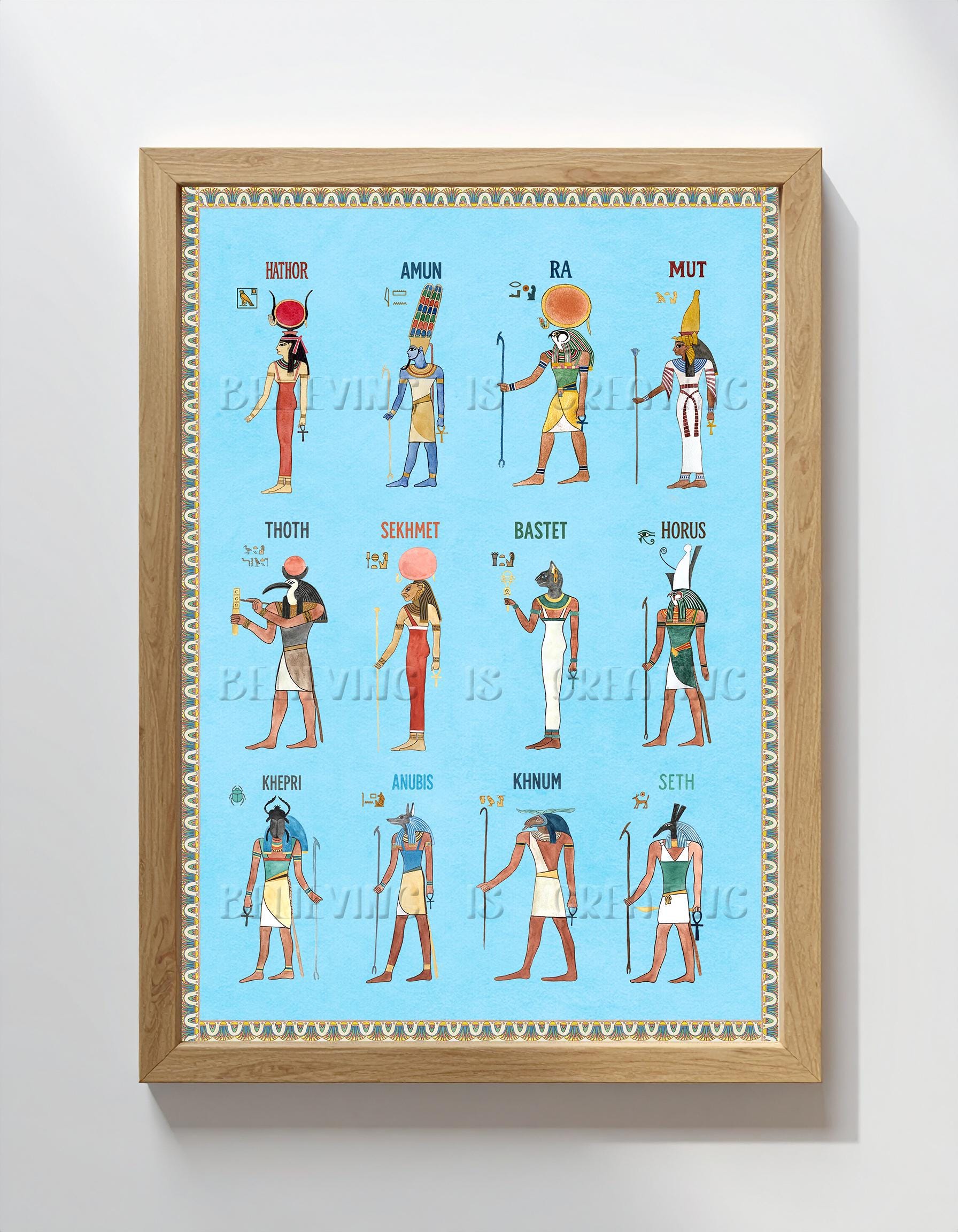 古代エジプトの神 | 神話の神々のアートプリント | エジプトの手描き
