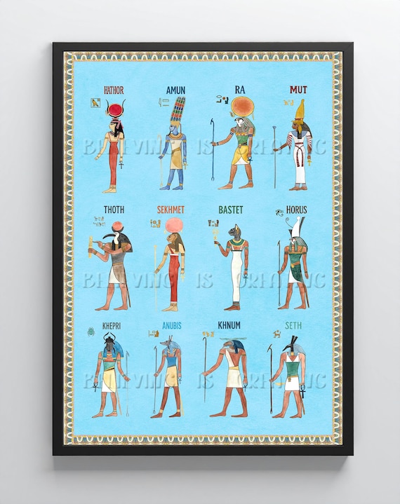 古代エジプトの神 | 神話の神々のアートプリント | エジプトの手描き