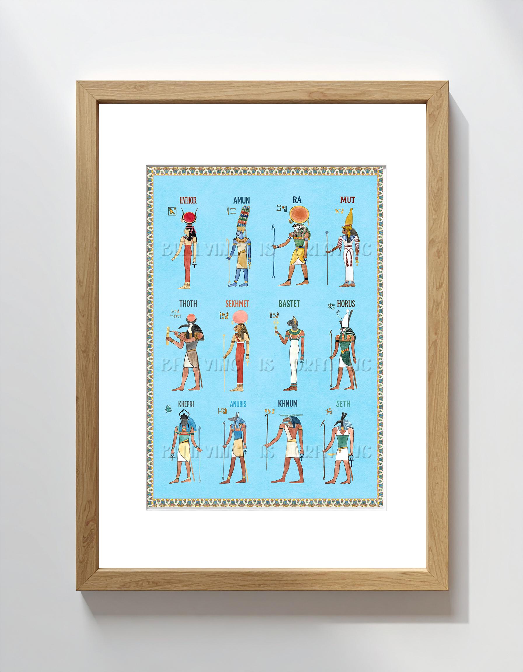 古代エジプトの神 | 神話の神々のアートプリント | エジプトの手描き