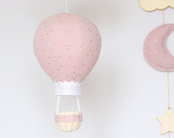 Personalized baby gift Balloon Baby Mobile with Wooden Cloud, Nursery Decoration Muslin Golden dots gold pink Decor