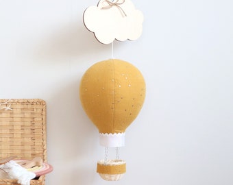 Nursery decor ochre Balloon with gold dots Wooden Cloud Personalized baby gift