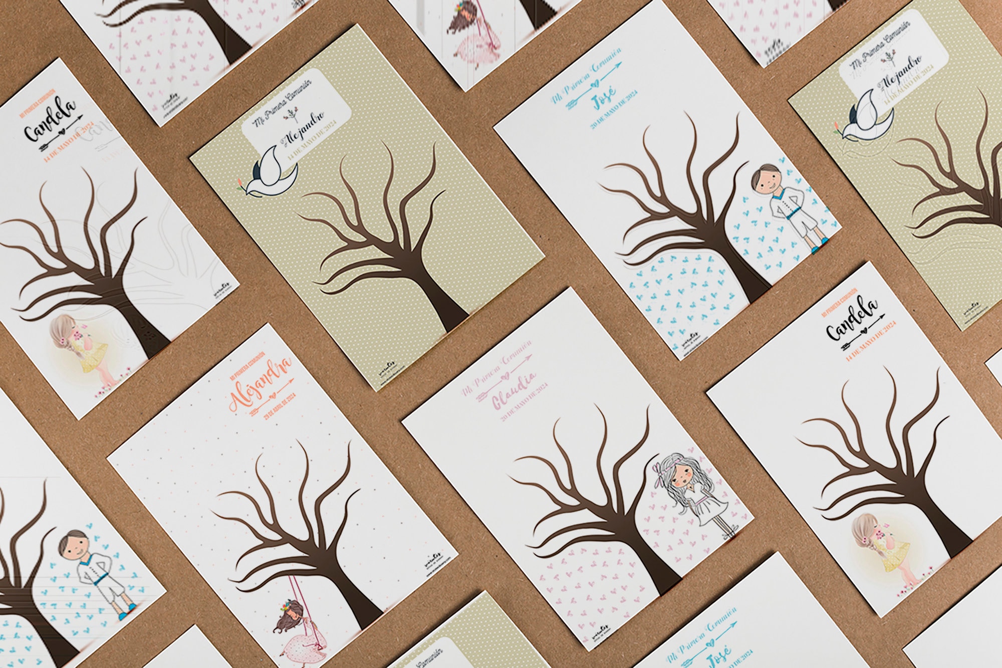 Árbol de huellas para boda o comunión personalizado - Decocartón